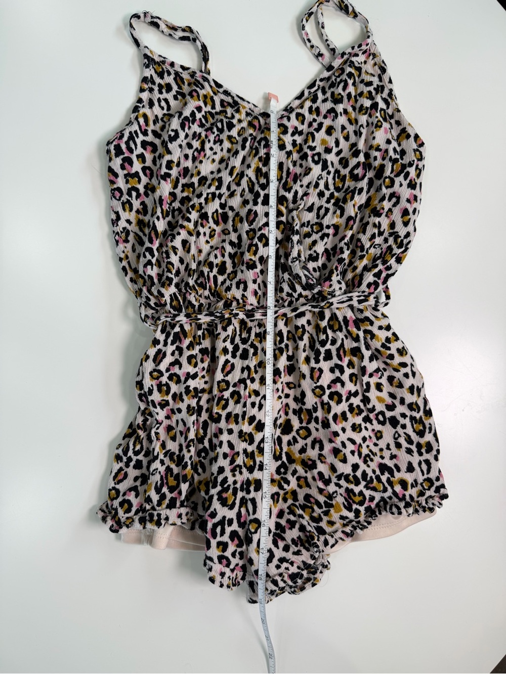 Mm mm mm Leopard Print Romper with Spaghetti Straps in Pink, Black & Tan - Picture 9 of 9